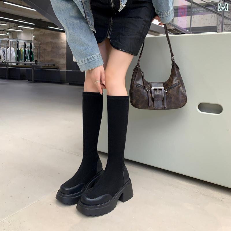 ロングブーツ レディース タイトフィット シンプル おしゃれ スタイルアップ 厚底 高弾性 スリム ブーツ 女性 ハイヒール 防水 靴底 ハイ カット 8,815円