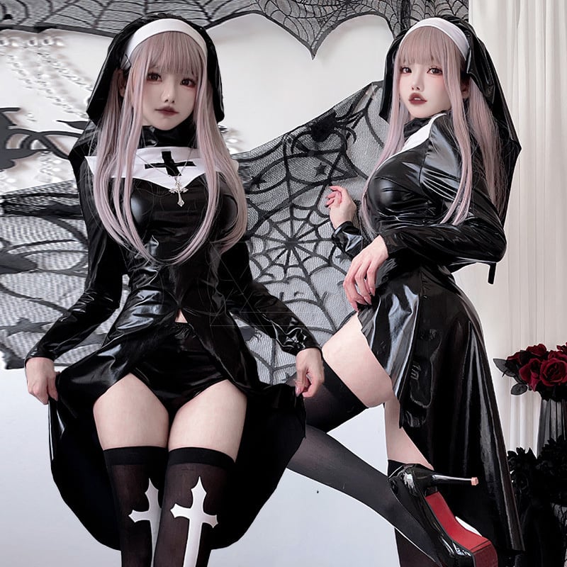 2024 短纳期 ハロウィン 修道女 仮装 コスチューム 衣装 学園祭 文化祭 制服 S M L ワンピース かわいい