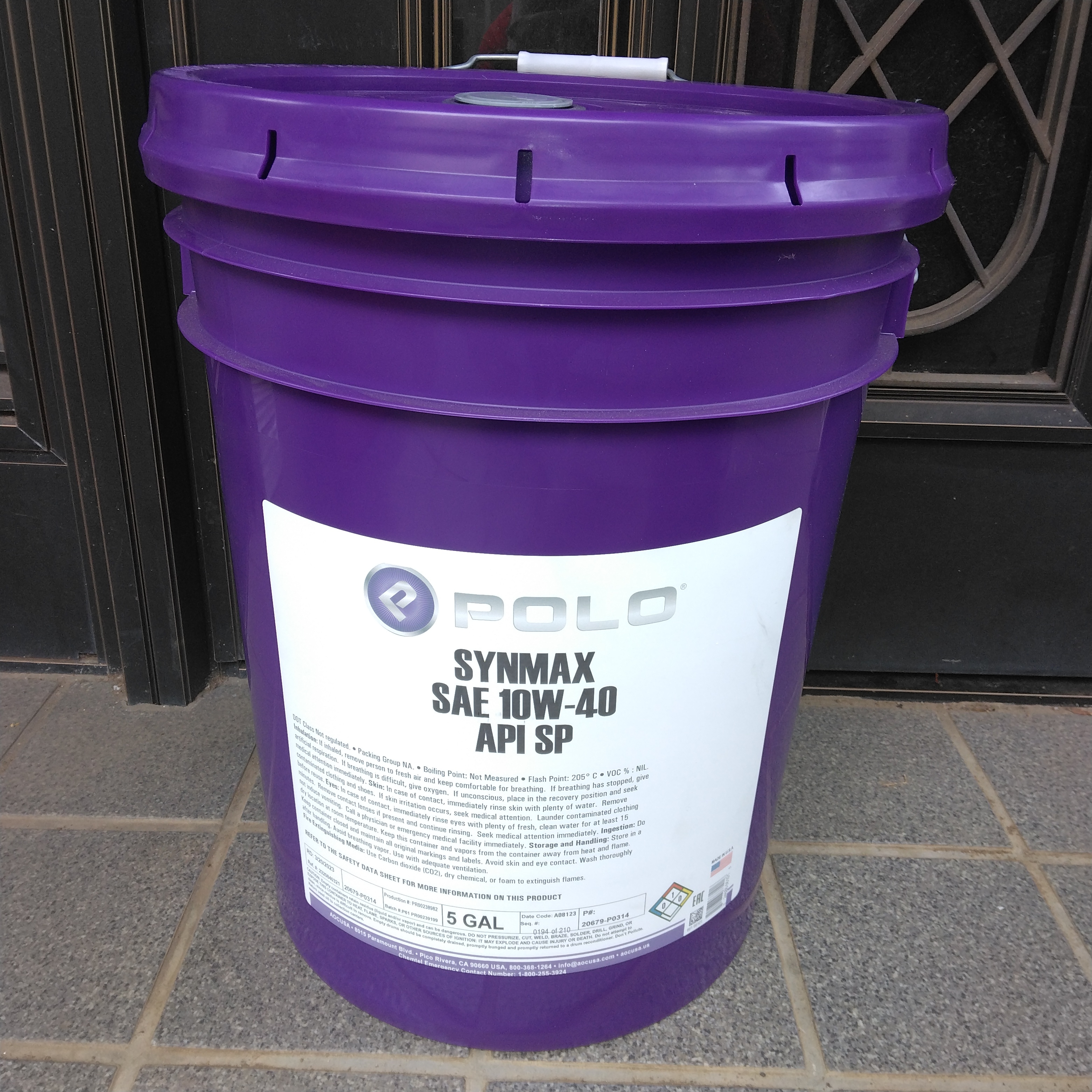 POLO Lubricants（ポロ ルブリカンツ）「SYNMAX」 SAE: 10W-40 API: SP Full Synthetic Motor Oil ペール缶 18.9L 5gallon