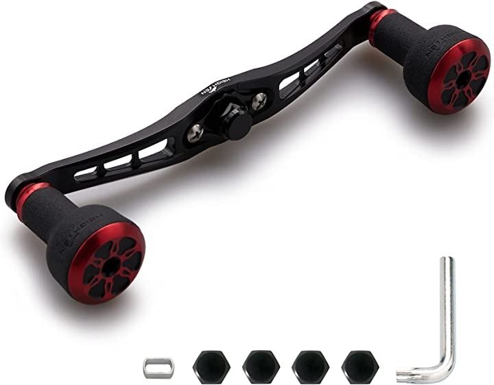 ベイト リール ハンドル 直径24mm TPE製 ノブ搭載 シマノ ダイワ アブガルシア 通用 ベイトリール用 Series キャップ( 120mm-ブラック＆レッド(キャップ))