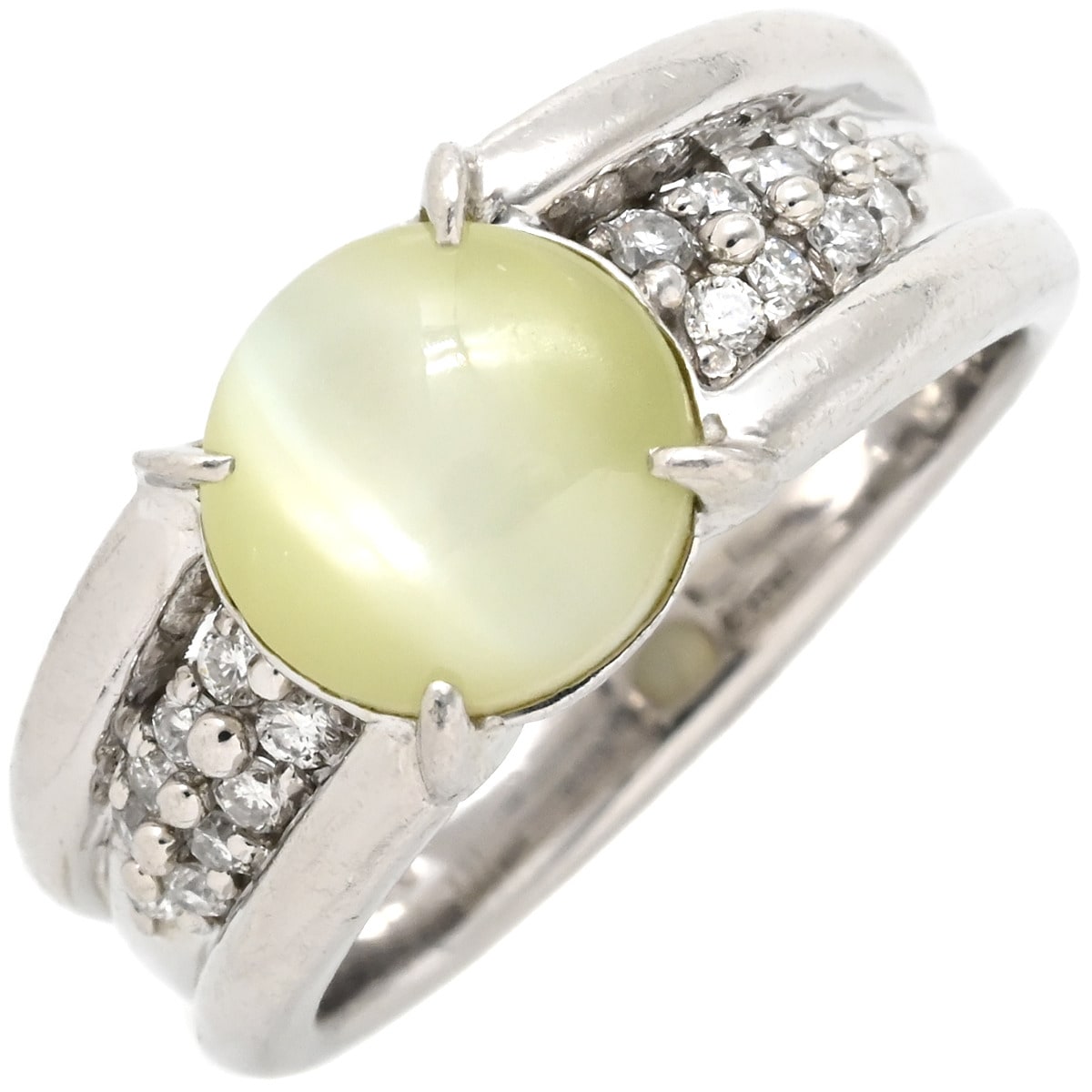 リング 指輪 キャッツアイ ダイヤリング プラチナシルバー 猫目石 シャトヤンシー 12.5号【中古】