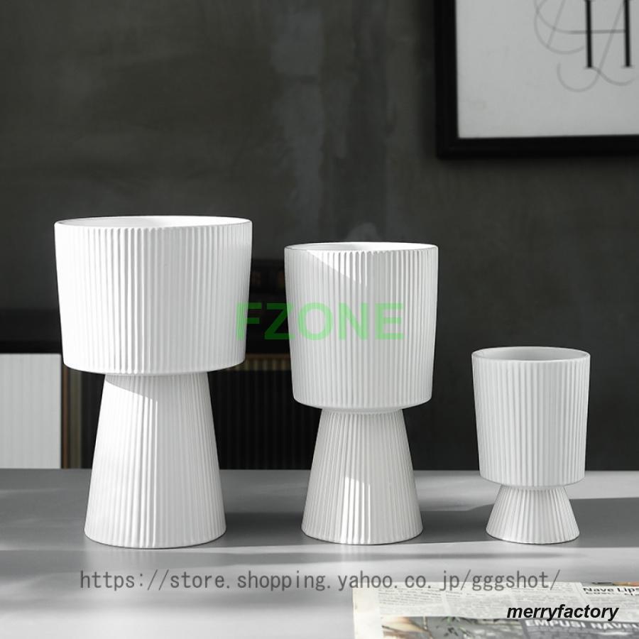 陶器製 植木鉢 観葉植物鉢 底穴無し北欧 シン 高足植木鉢 おしゃれ 縦縞 水耕 インテリア 置物 デスク盆栽 小型植物適用 モダン 雑貨