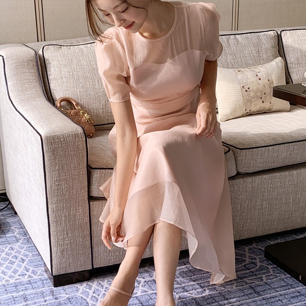 シフォンレイヤードフレアワンピース op15333