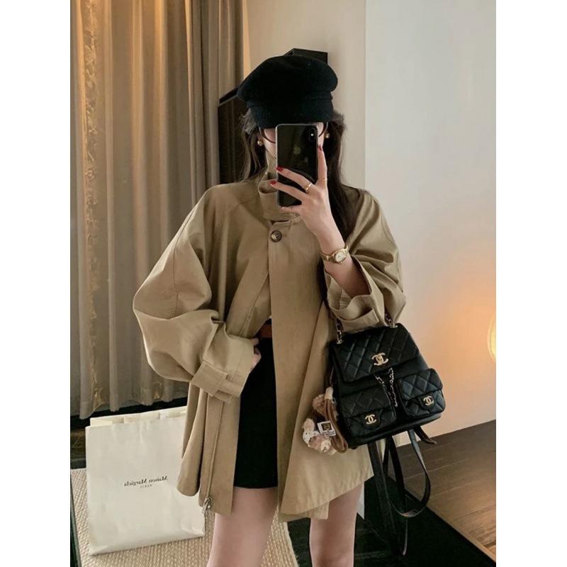 韓国ケープショートウインドブレーカーレディース小柄なシルエットワークジャケット英国風高級気質スタンドカラーコート