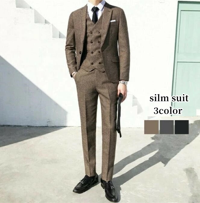 人気爆発スリーピース メンズスーツ 3ピーススーツ タキシード 細身 紳士服 フォーマル 結婚式 二次会 オフィス ビジネススーツ セレモニー カジュアル おしゃれ 通勤 就活面接 お呼ばれ パーティ