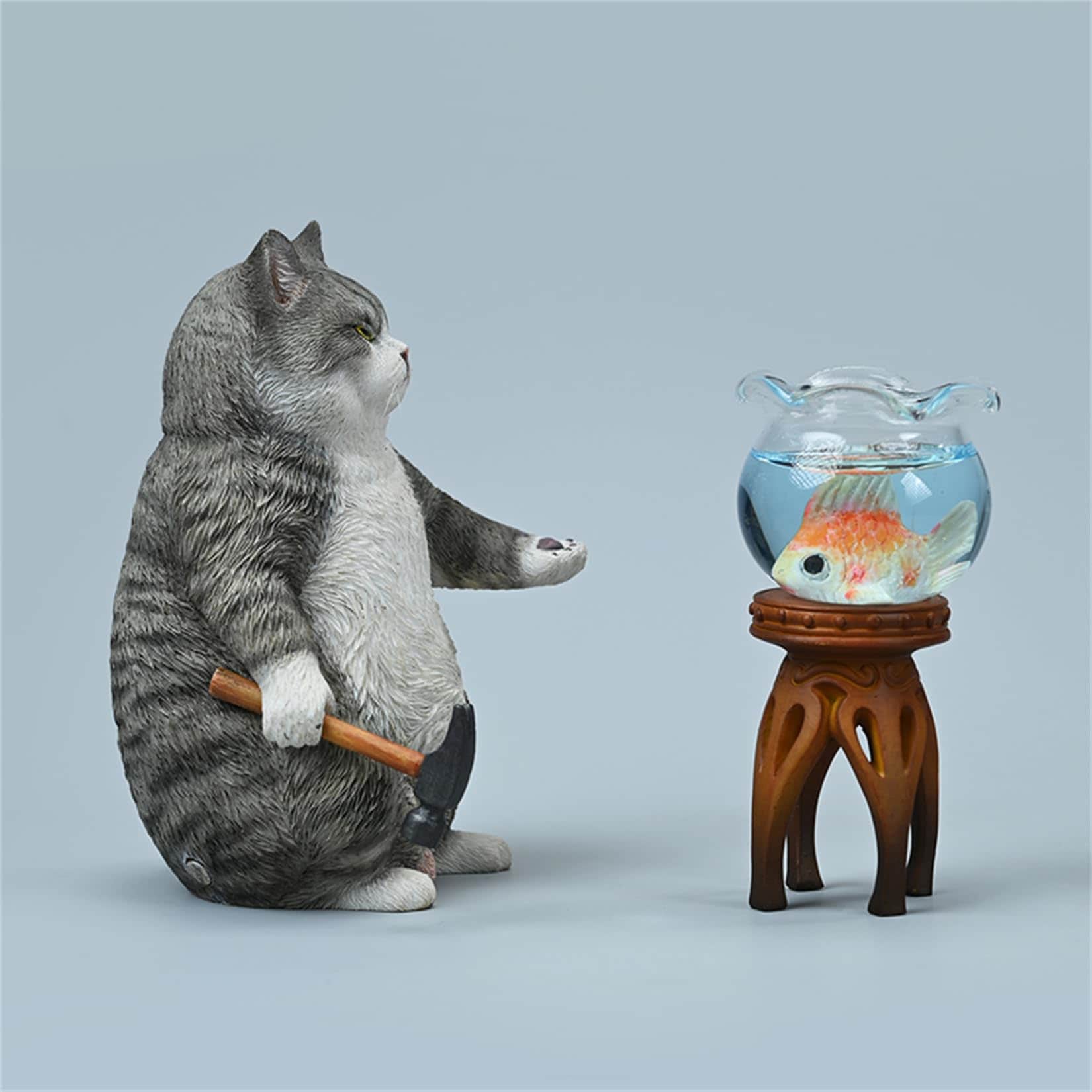 JXK 1/6 サイズ 槌 猫 金魚 可愛い ネコ 動物 リアル フィギュア 樹脂 プラモデル 大人のおもちゃ 模型 11cm級 ネコ好き プレゼント 置物