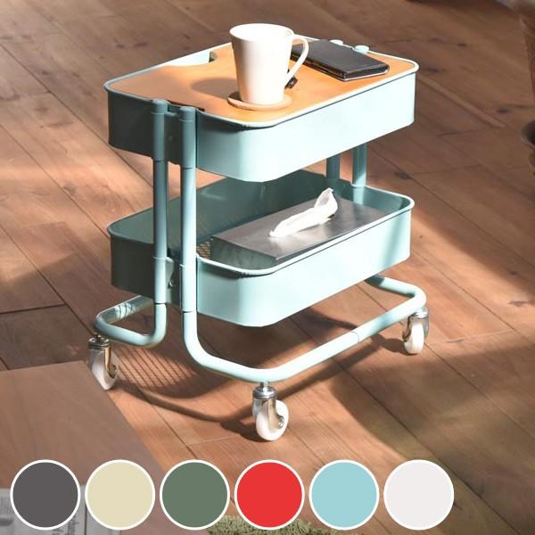 サイドワゴン 幅45cm 2段 メッシュ底 天板付 ROSSINI ワゴン キッチンワゴン ラック スチールラック キッチンラック キャスター付き 収納 ストッカー サイドテーブル メッシュ