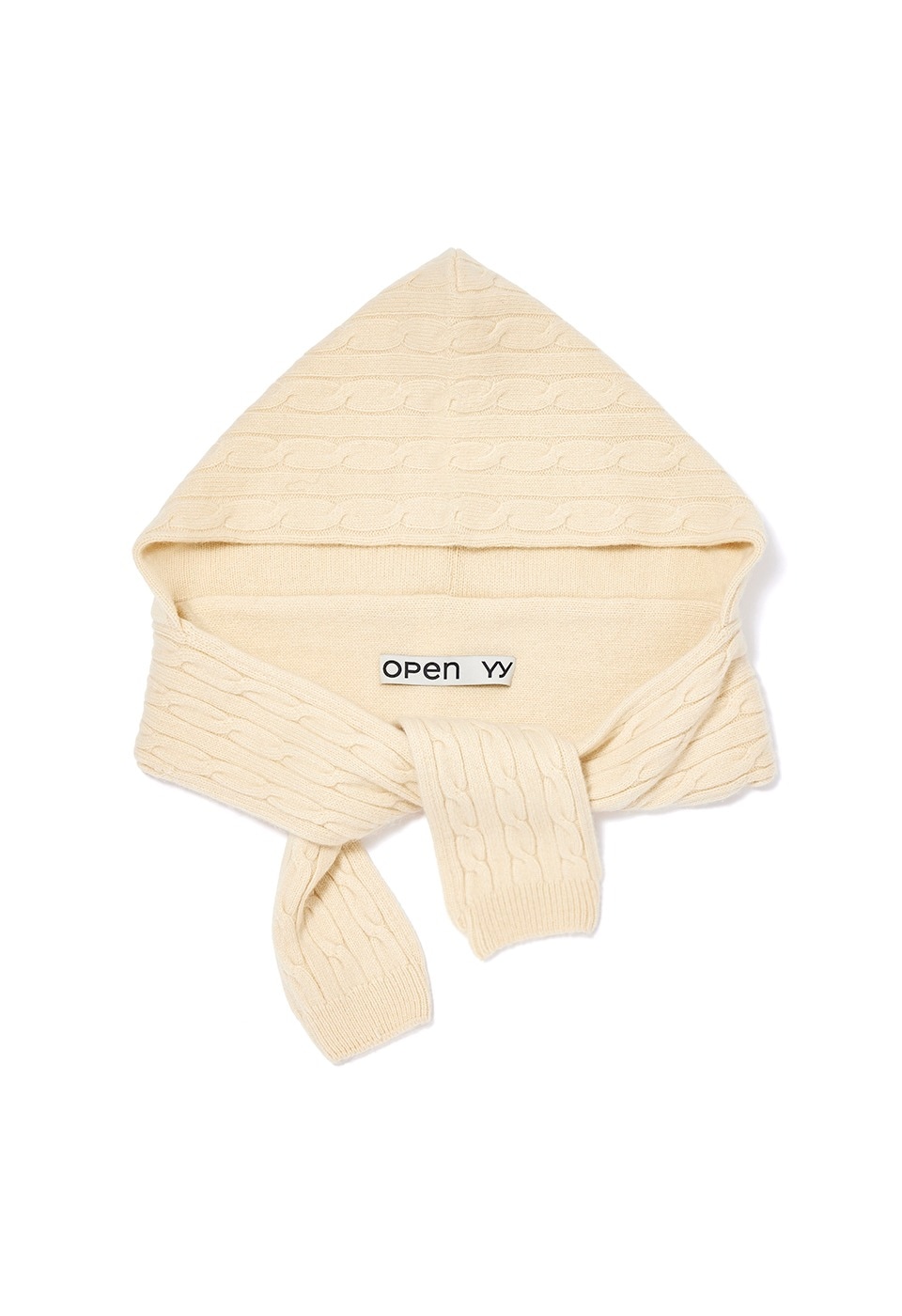【OPEN Yy】25FW CONVERTIBLE CABLE KNIT HOODED SCARF : IVORY