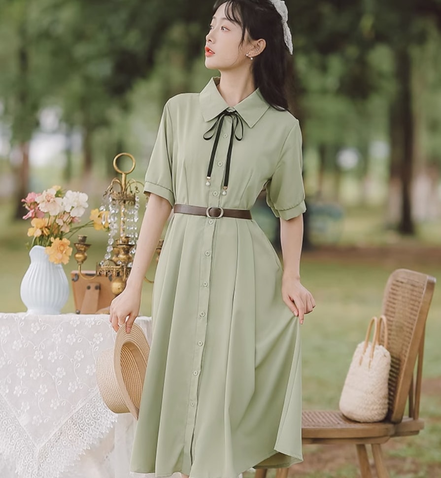 ワンピース デート モテアイテム シャツワンピース リボン スカーフ ウエストベルト コットン 大人可愛い きれいめ 上品 おしゃれ かっこいい 大人可愛い ラブリー キュート ガーリー クール