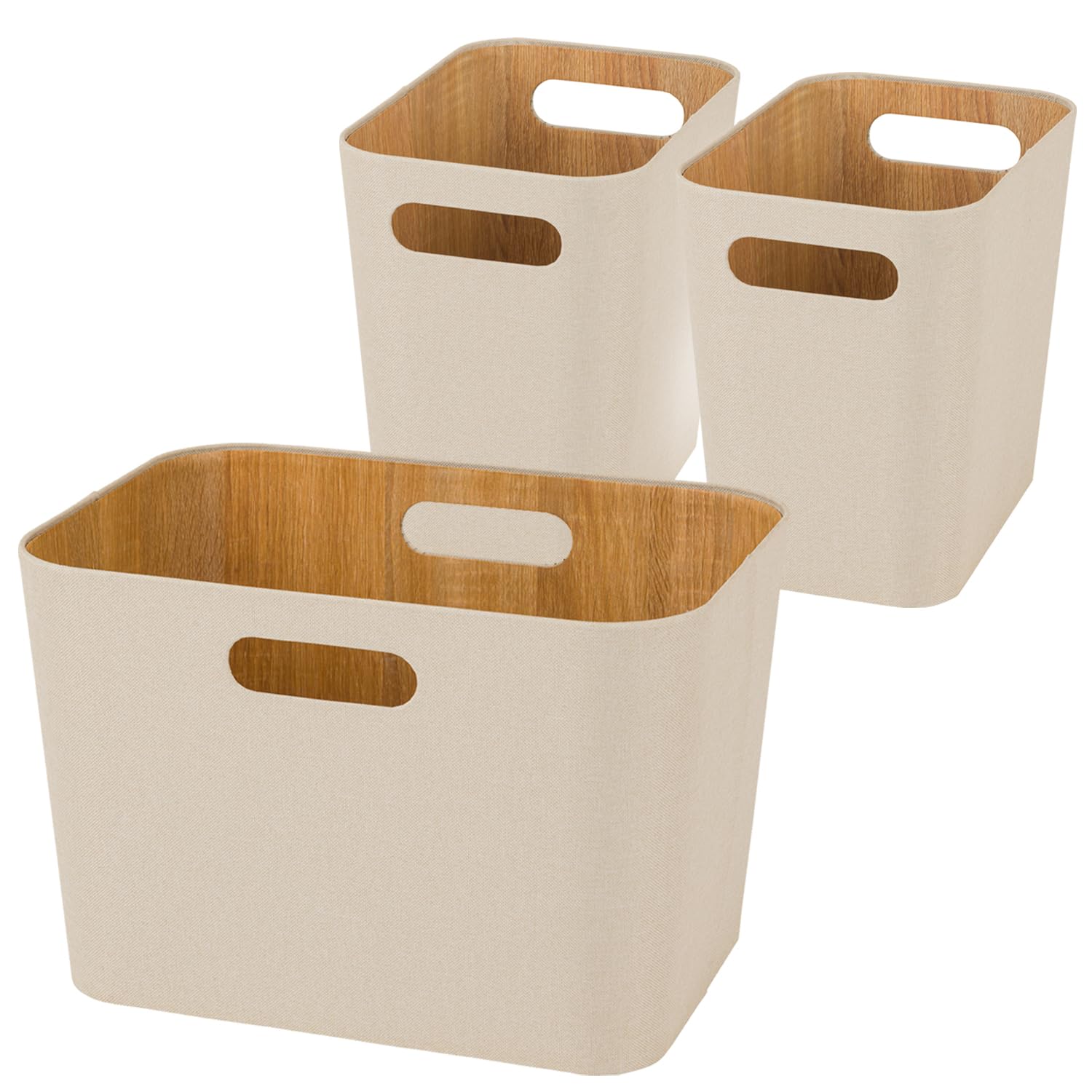 全国送料無料 ドウシシャ 収納ボックス エコ素材で作ったデザインボックス 大小3個セット キャンバス調×ウッド調 ESB-WH3P (大×1個)幅36×奥行26×高さ24cm (小×2個)幅18×奥行