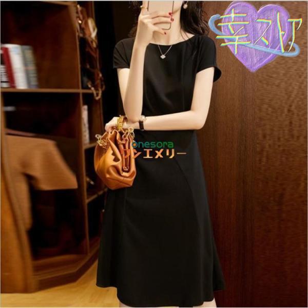 ワンピース レディース 40代 きれいめ 膝丈ワンピース 夏 新作 半袖 ワンピース 無地 ひざ丈スカートオシャレ韓国風 大人 結婚式ドレス シンプル