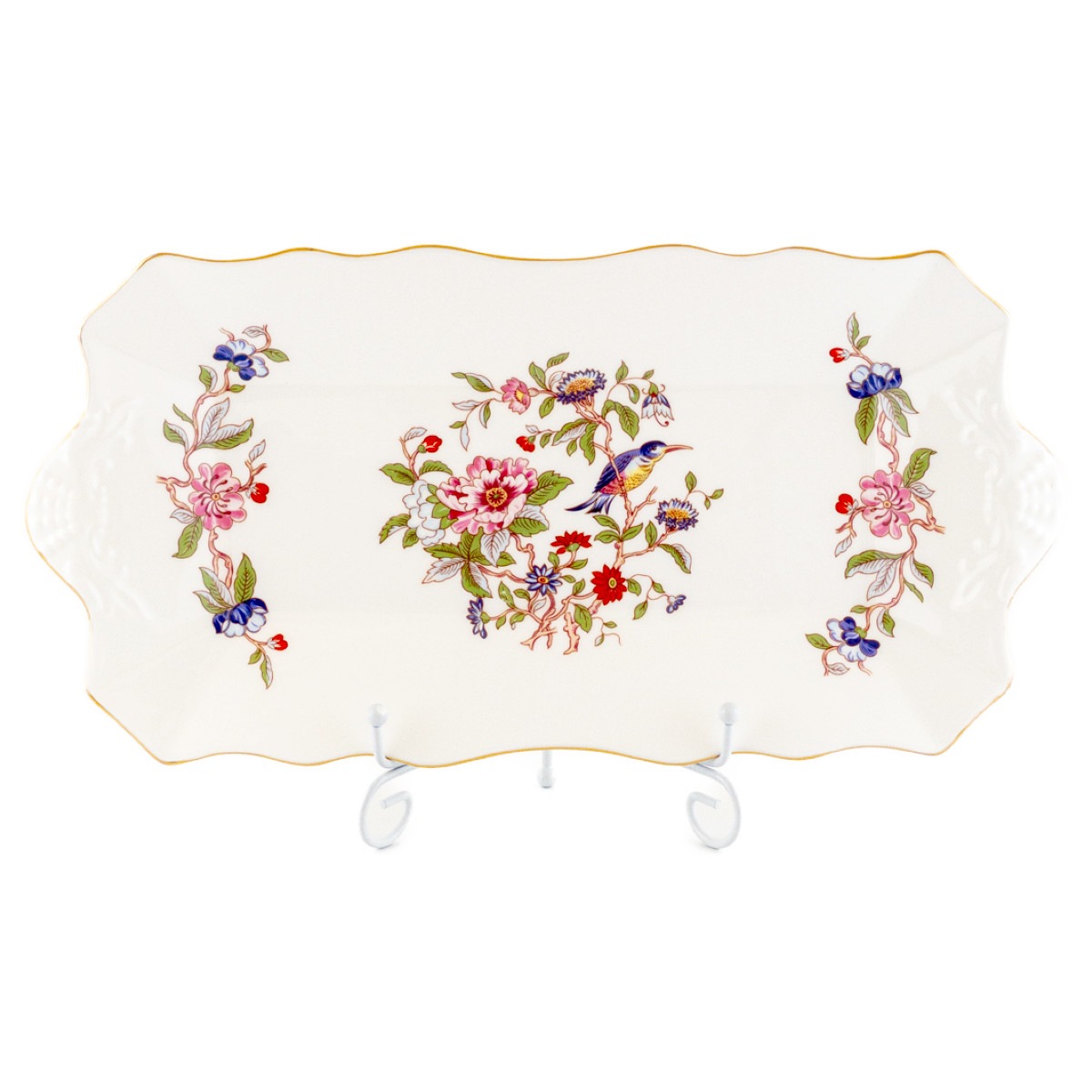 正規輸入品 エインズレイ ペンブロック 大皿 長角皿 サンドイッチトレイ トレー プレート 白地 四角 花柄