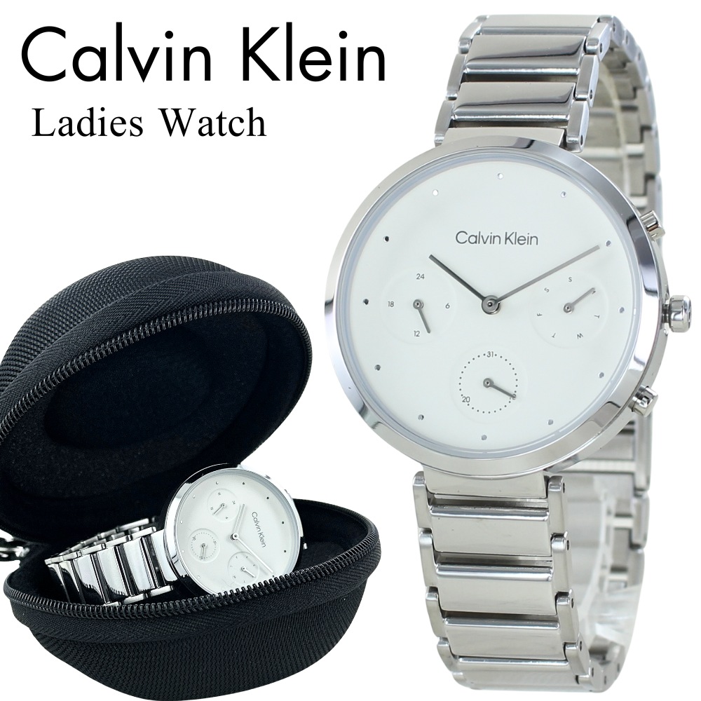 腕時計ケース付き カルバンクライン おしゃれ 腕時計 手表 レディース シルバー 曜日 日付 表示 ステンレスベルト シンプル レディース腕時計 ブランド 仕事用 時計 ギフト 誕生日プレゼント プレ