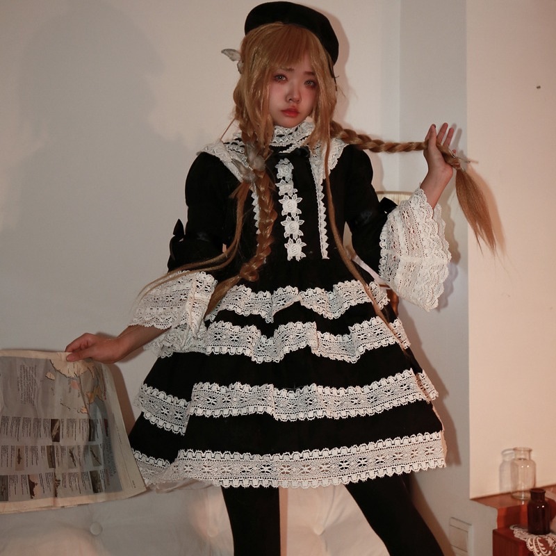 【】エリザベスopロリータロリータ長袖ワンピース