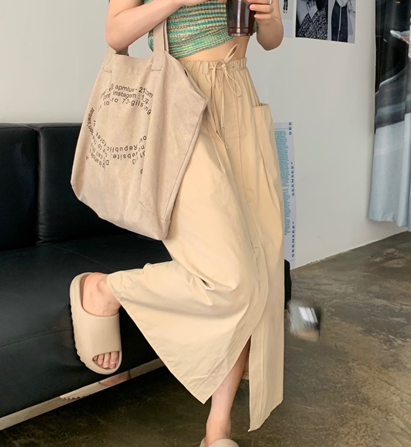 スカート モテアイテム ロングスカート バックスリット ポケット ハイウエスト ウエストゴム コットン 可愛い きれいめ 上品 おしゃれ かっこいい 可愛い ラブリー キュート ガーリー