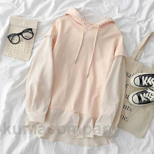 パーカー 偽二枚 レディース スウェットパーカー シャツ スウェットジャージ トレーナー 長袖シャツ ジャージ カジュアルシャツ 春秋