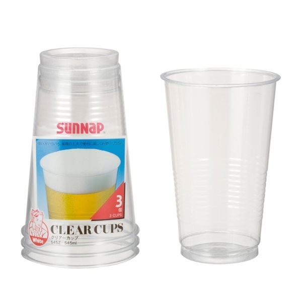（まとめ） プラカップ/プラスチックカップ 545ml 3個入 クリアーカップ ジャンボ イベント パーティー 180個セット