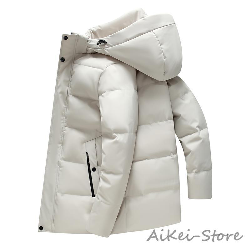 ダウンジャケット メンズ 白 おしゃれ ロング 防寒着 メンズ ダウン アウター メンズ コート メンズ アウター 冬 フード