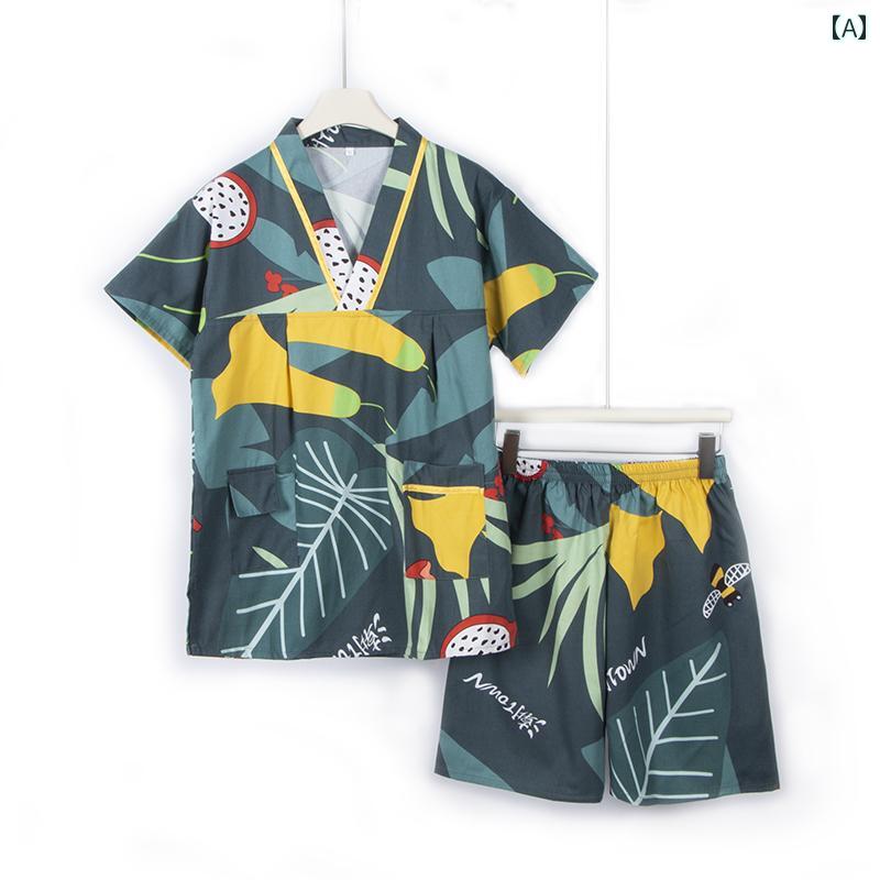 サウナ服 パジャマ ルームウェア メンズ レディース コットン 入浴 マッサージ 大きいサイズ フルーツ グリーン