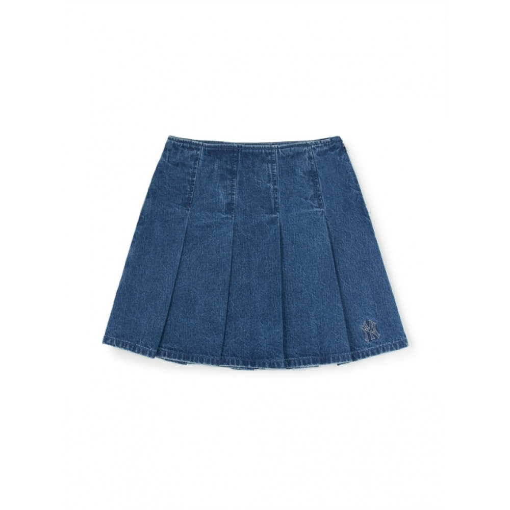 MLB レディースベーシックスモールロゴプリーツデニムスカート NY (インディゴ)