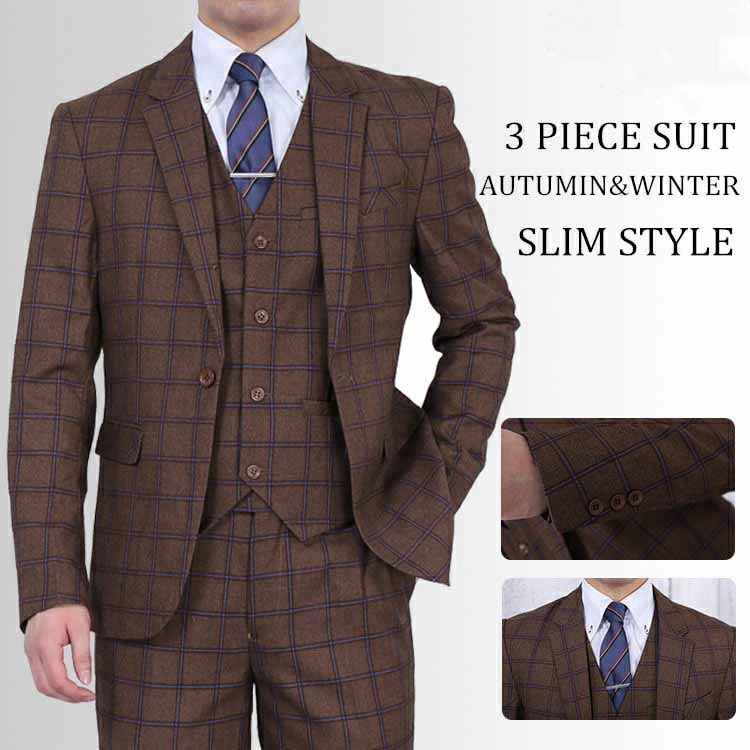 新品早く買いに来て スーツ メンズ スリムスーツ おしゃれスーツ カジュアルスーツ 一つボタン チェック柄 結婚式スーツ スリーピーススーツ 二次会 おしゃれ ビジネススーツ 紳士 フォーマルスーツ