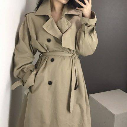 トレンチ コート レディース アウター ロング丈 Aライン ウエストマーク リボン 絞り袖 前開き カーキ ブラック かわいい きれいめ シンプル カジュアル おしゃれ 通勤 通学 大人