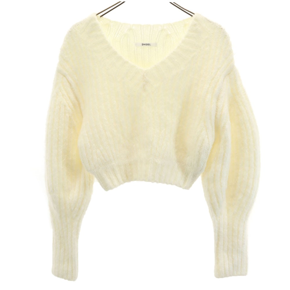 23年モデル 長袖 Vネック セーター F 白 ニット ショート丈 SWNT235087 レディース 古着