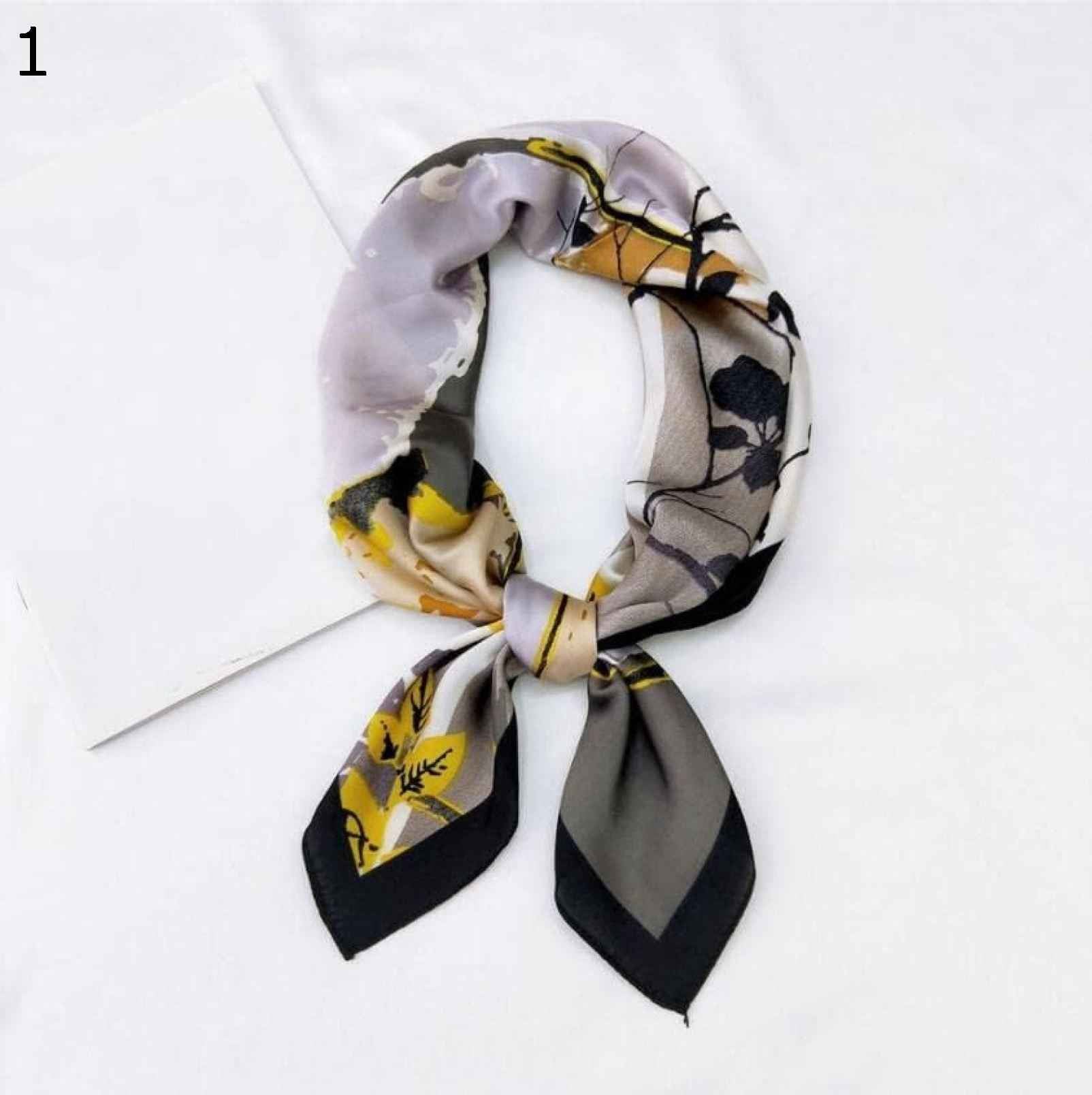 【20%OFFクーポン～】70x70cm レディース 多機能 ポリエステル スカーフ カジュアル サテン スモール スクエア ラップ スカーフ 葉 プリント スカーフ : 70x70cm) (Col