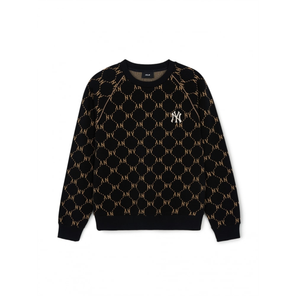 MLB ダイヤモンドモノグラムジャカードパイピングスウェットシャツ NY (ブラック)