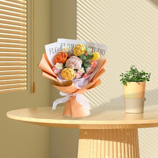 【beifengzh 0 ng】新作限定ニット造花母の日ギフトホームギフトかぎ針編みフラワーブーケオレンジ包装紙大好評