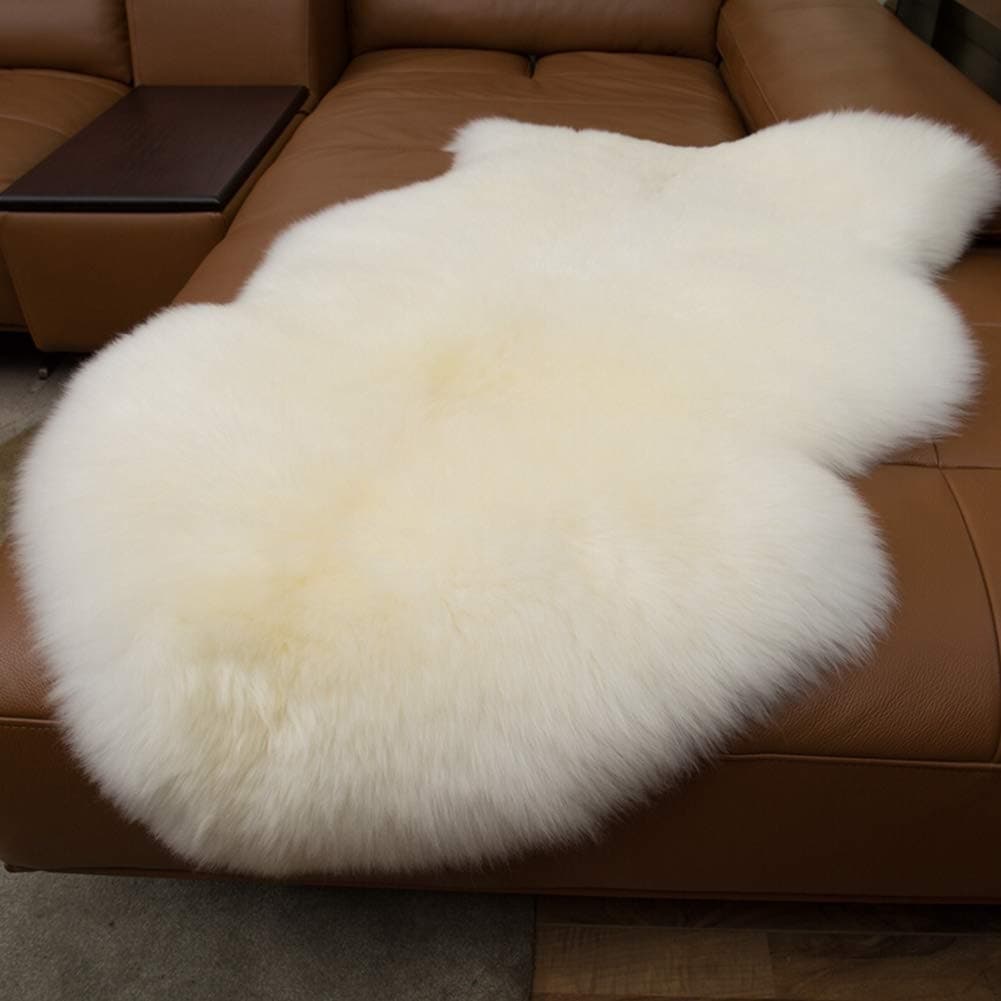 ムートン 大きいサイズ 天然羊毛100% ムートンラグ 高級贅沢 メリノ種羊 毛足約70~90mm ムートンフリース ラグマット ファー マット 約幅75*長さ110cm (アイボリー色, 1匹)