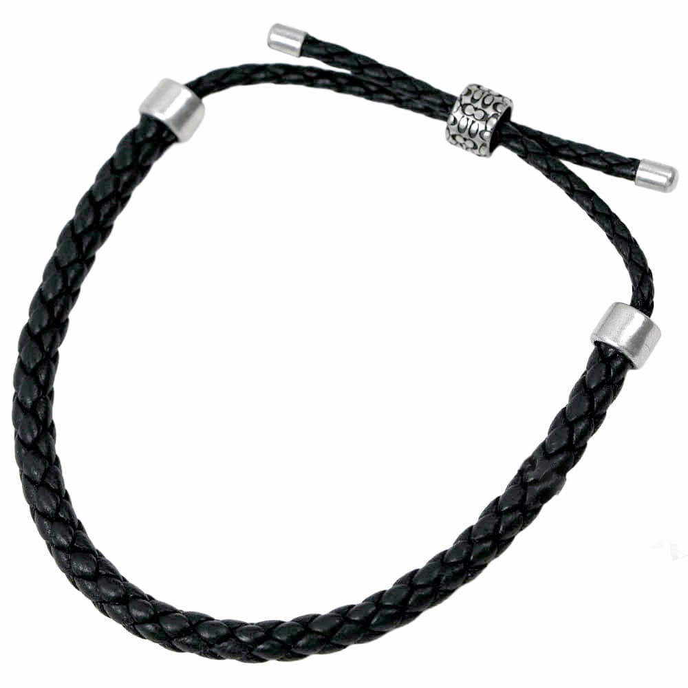 コーチ アクセサリー ブレスレット スターリングシルバー ブラック レザー COACH MENS LEATHER THICK BRAIDED SLIDER BLACK STERLING SILVER