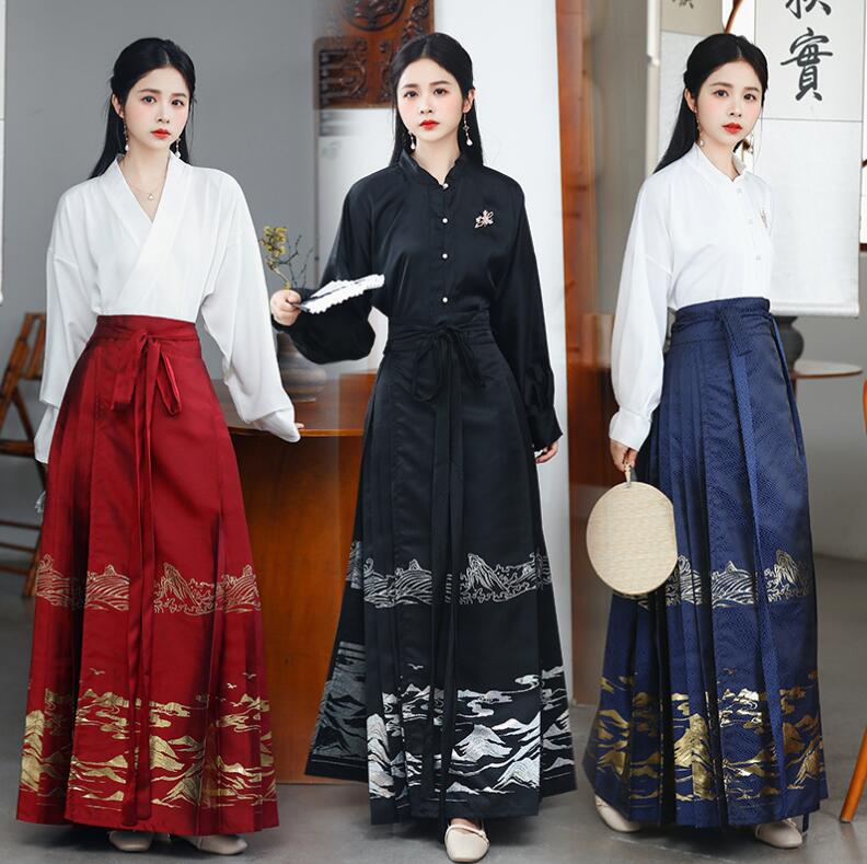 明制漢服 フレアスカート プリーツスカート ロングスカート 中華古代服 唐装 古典美人服 舞台衣装 ステージ衣装 中華服 チャイナ服 中華風 チャイナ風 華流衣装 チャイナドレス イベント 仮装 コ