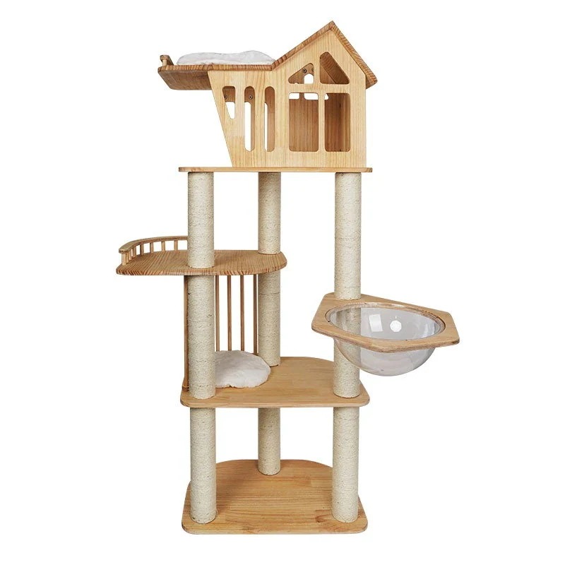 キャットタワー 猫タワー 大型 多頭飼い 猫家族 木登り 爪とぎ スリム 木製 据え置き 猫ランド 運動不足解消 天然サイザル麻紐 登り降りしやすい