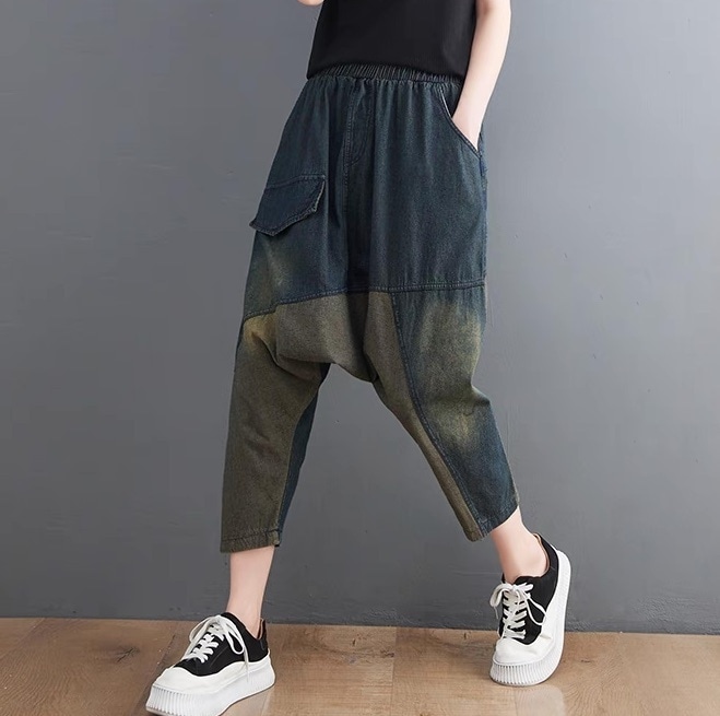 レディース パンツ ボトムス デニムパンツ クロップド丈 アシンメトリー 切り替え ストリート ヴィンテージ アメカジ かわいい 大人可愛い カジュアル おしゃれ かっこいい レトロ こなれ感 ラフ