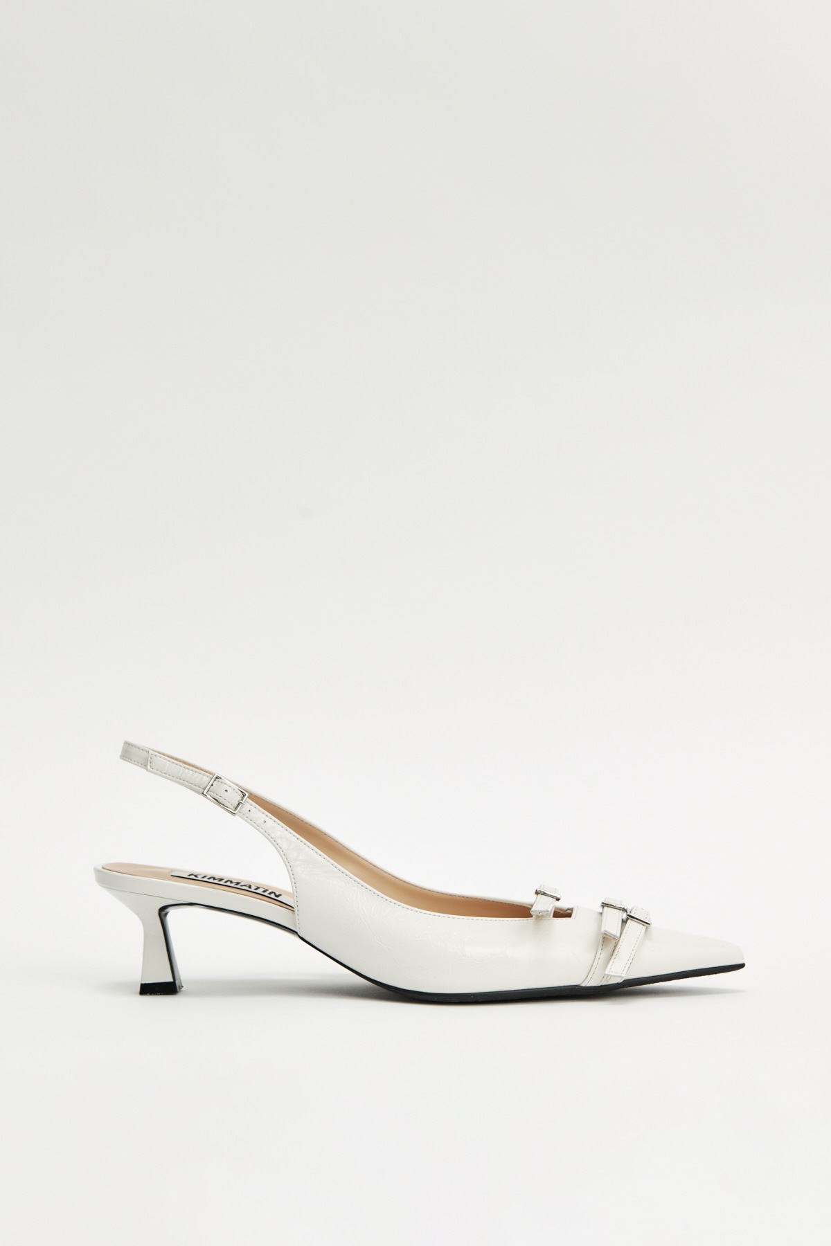 【KIMMATIN】 BUCKLE STILETTO SLING BACK HEELS IN IVORY