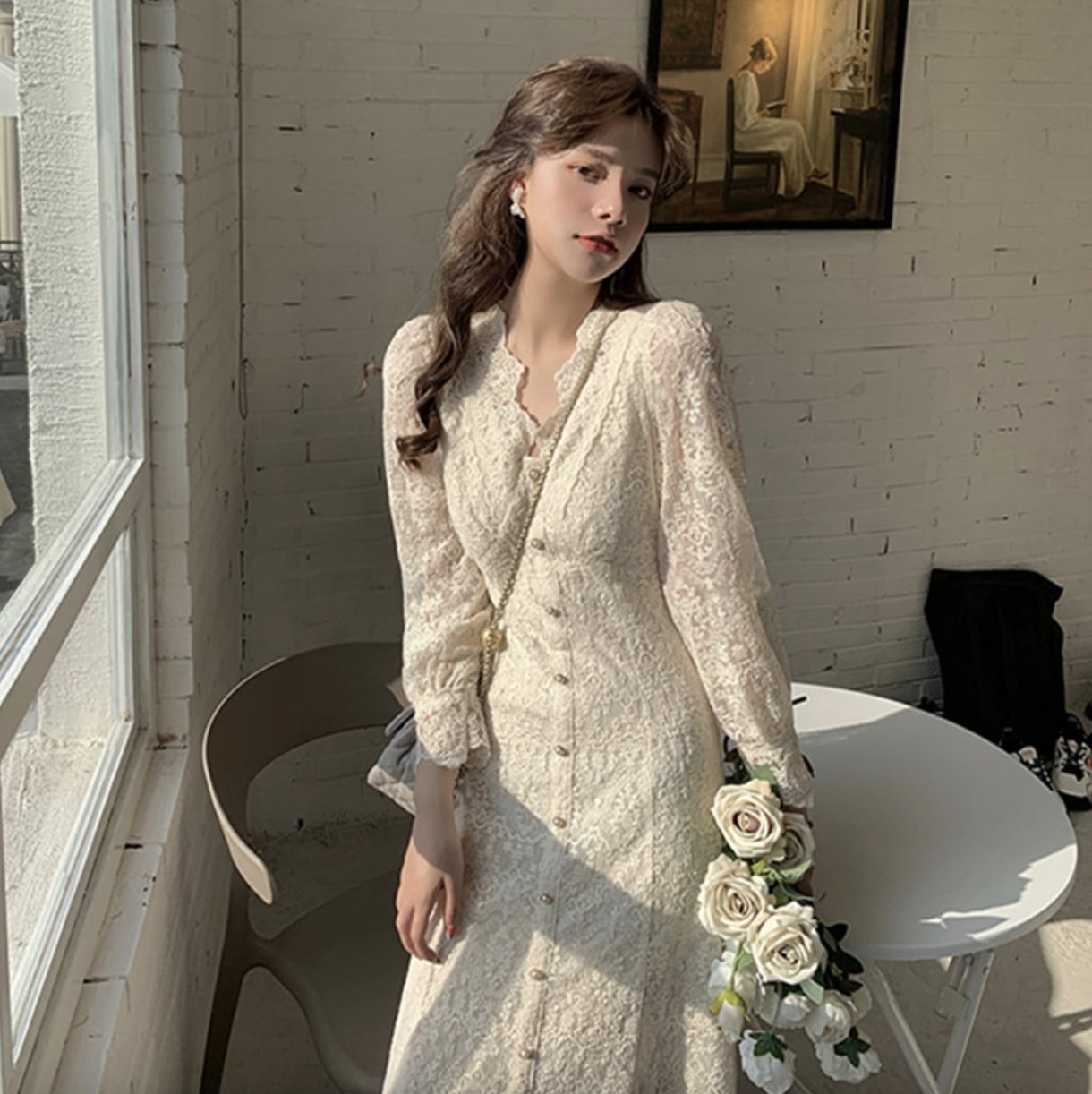 ワンピース デート ミモレ ミモレ丈 袖あり 長袖 スリム タイト 細身 レース かわいい 大人可愛い きれいめ シンプル カジュアル 大人 上品 おしゃれ お洒落 主役級 存在感 春 秋 10代 6,199円