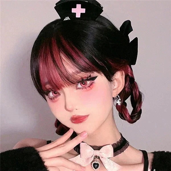 ウィッグ メッシュ レディース インナーカラー フルウィッグ ストレート ぱっつん前髪 前髪あり 可愛い かわいい 大人用 コスプレ ロリータ ゴスロリ コスチューム 原宿風 仮装 超自然 かつら w