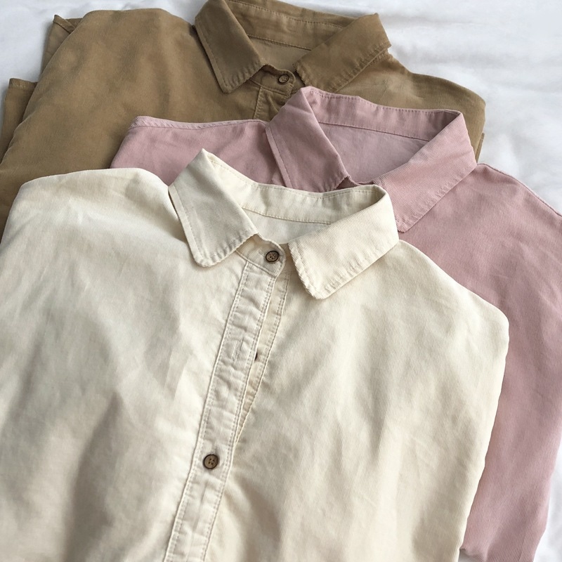 ゆるくて繊細で柔らかいコーデュロイ初秋薄手長袖シャツジャケットポロ万能無地カジュアルシャツ
