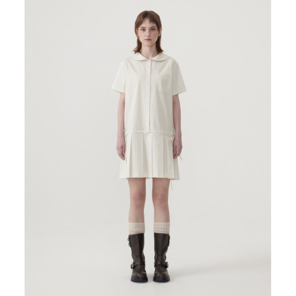 COVERNAT WOMAN プリーツシャツワンピース アイボリー