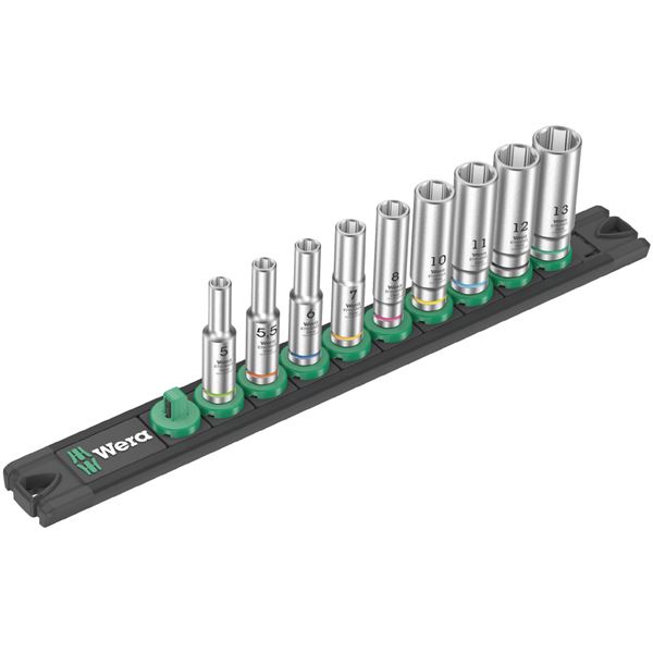 WERA ヴェラ 差込角1/4SQ 収納レール付き 9点組 ディープソケットレンチセット 005410 工具 ツール DIY 作業工具 道具