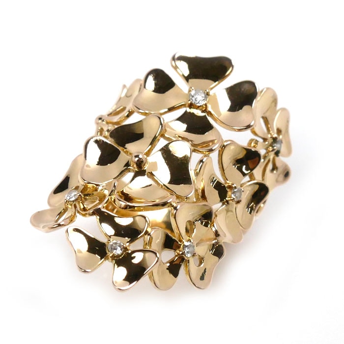 K18YG イエローゴールド フラワーモチーフ リング・指輪 ダイヤモンド0.10ct 13号 10.1g レディース 中古 美品