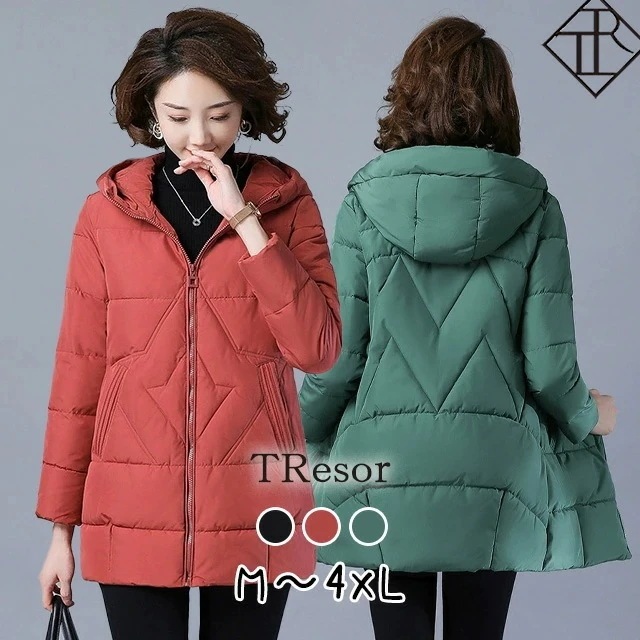 【即納】ダウンコート レディース ショート ミディアム ダウン コート ダウンジャケット アウター 上着 大きいサイズ フェイクダウン 中綿 防寒 細見え 暖かい 着痩せ 体型カバー 袖あり 長袖 キ