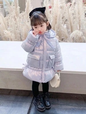 女の子 中 子供 綿の服 女性 赤ちゃん 厚手 綿 服 中 長柄 冬服 子供 羽毛 綿入れの上着 コ