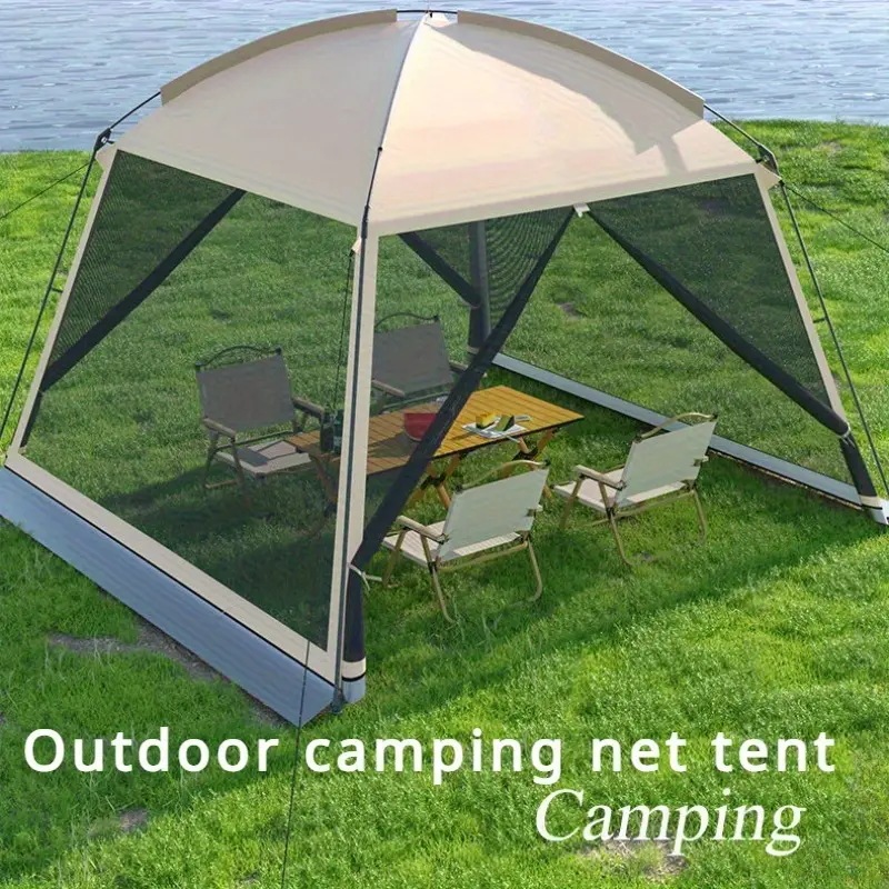 1個 アップグレード版 キャンプキャノピーテント ジッパー付きドア 大型8人用 アウトドアシェルター 防虫メッシュ付き 軽量ポータブルキャノピー キャンプ バックヤード ビーチ パーティー用 ブラウン