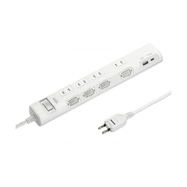 サンワサプライ 節電タップ 2P/4個口 ホワイト 3m TAP-B107UC-3W 1個