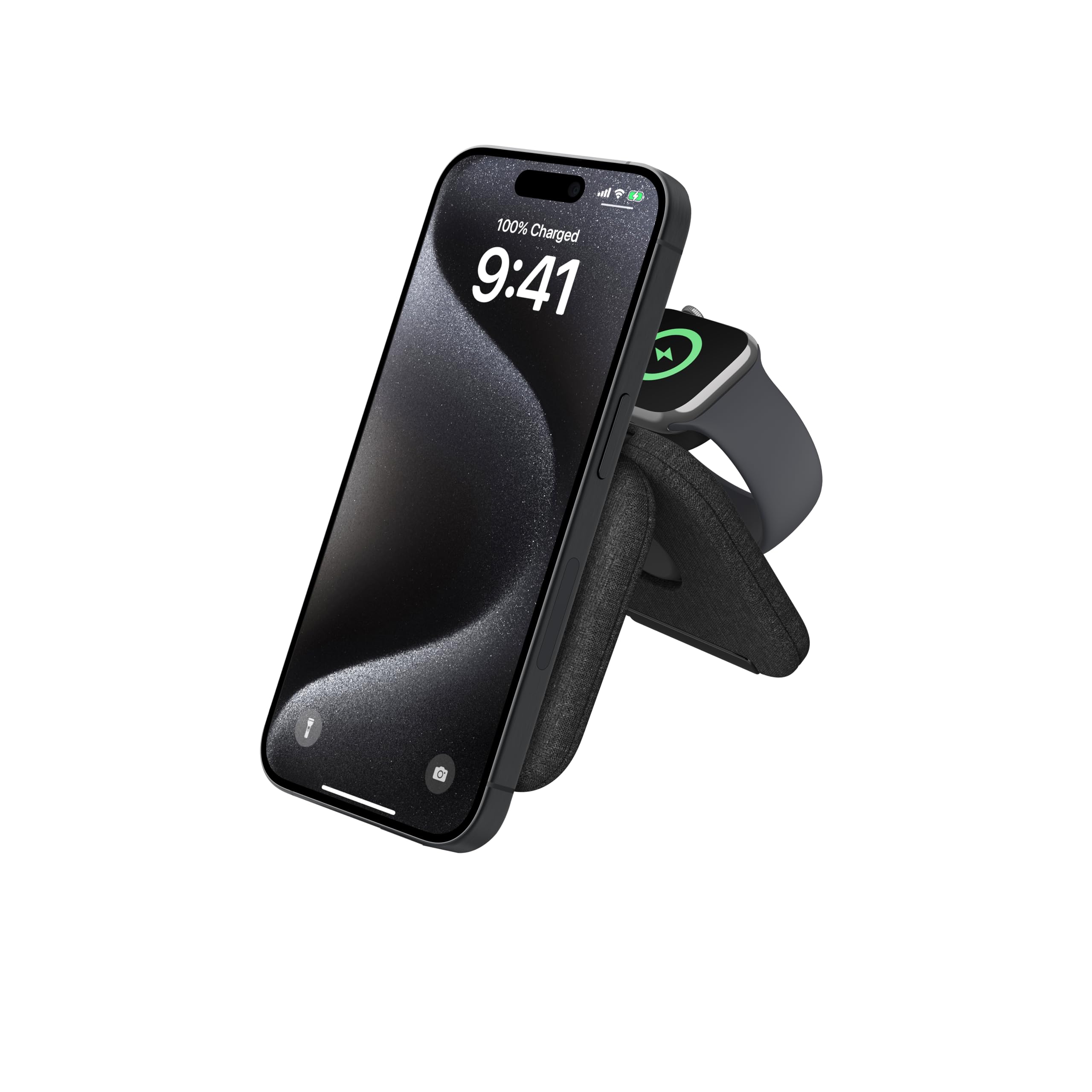 Belkin 2-in-1 ワイヤレス充電ポータブルパッドQi2公式認証/MagSafe対応 iPhone17,16～12/スマートフォン(最大15W高速充電) Applewatch対応 10/9/8