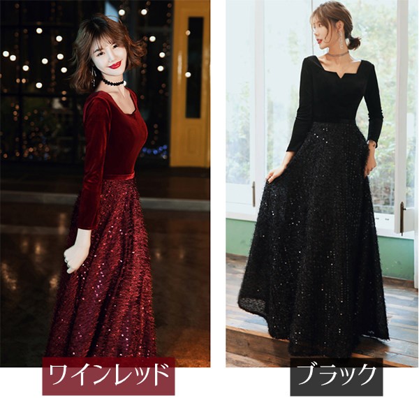 ワンピースドレスドレスピアノ Aライン ピアノ発表会 ドレス 黒 演奏会用ドレス 結婚式 発表会 ワンピース キラキラ ベルベット パーティー 袖付き 演奏会ドレス 大人 ロングドレス 母親 演奏