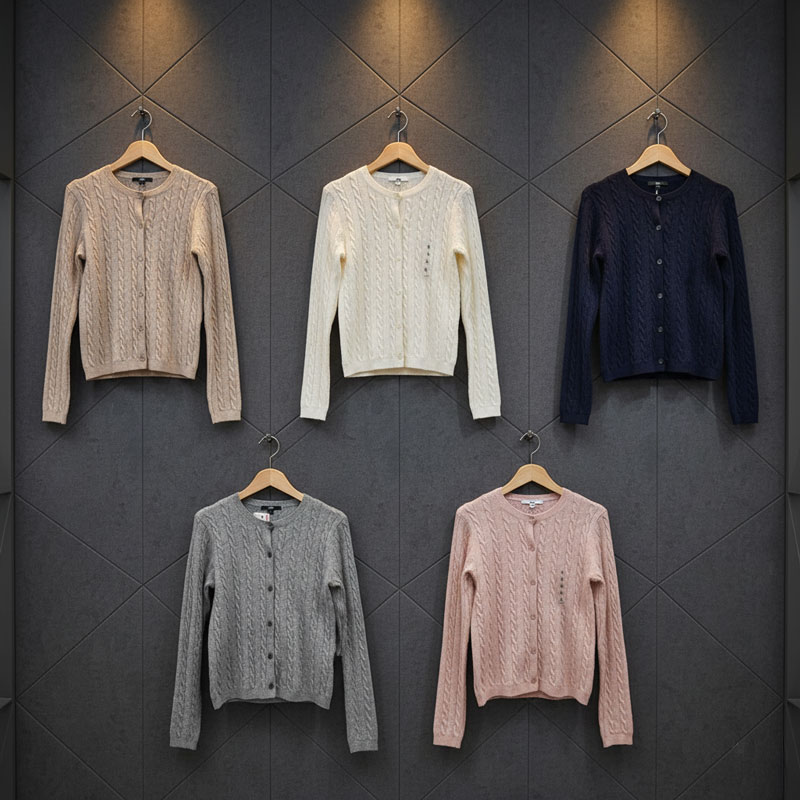 シンプル おしゃれ ニットカーディガン レディース 長袖 秋新作 無地 ケーブル編み クルーネック トップス
