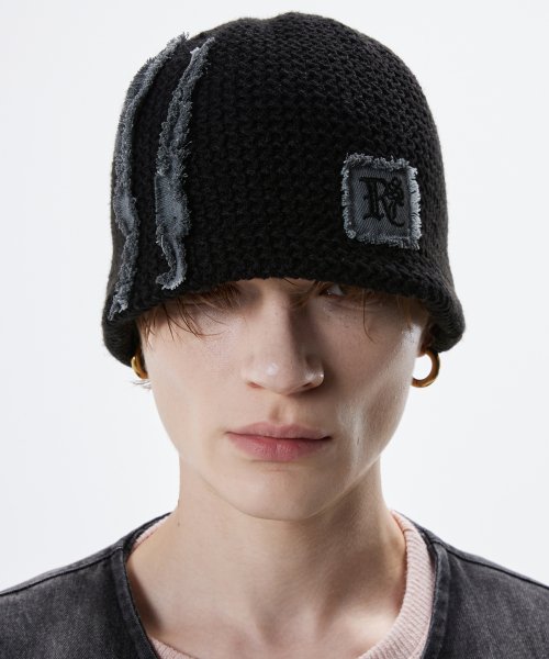 【RSSC】 DENIM PATCHED KNIT BEANIE : BLACK